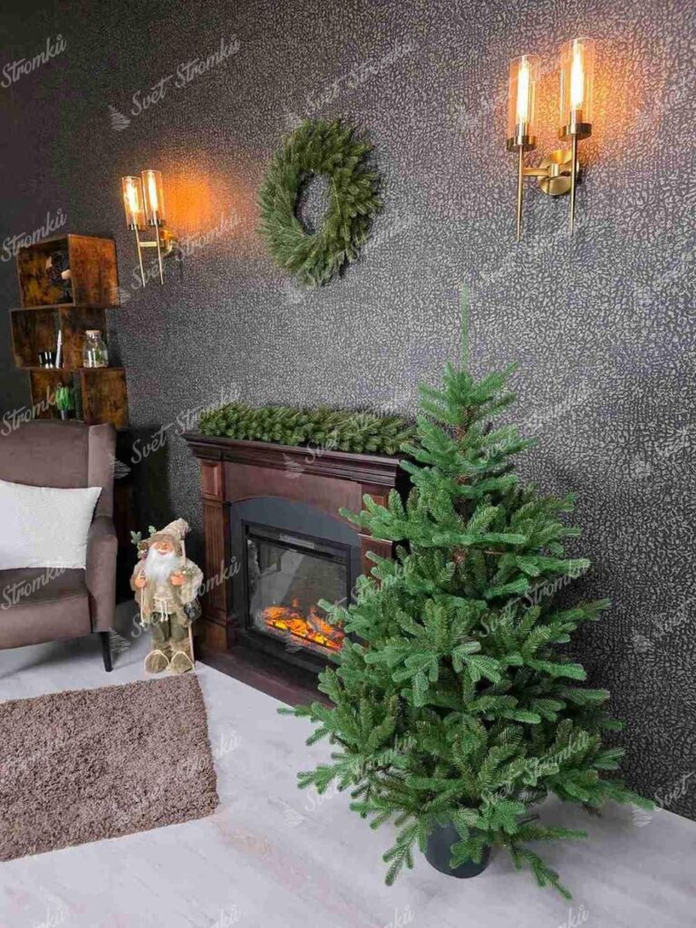 Umělý vánoční stromek v květináči 3D Smrk Tyrolsk , má husté zelené jehličí a je osazen v moderním květináči